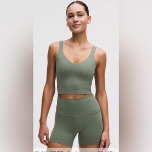 •LULULEMON•ALIGN OLIVE GREEN CROPPED TANK TOP SIZE 4 EUC